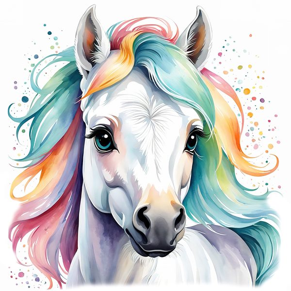 Rainbow Mane White Horse Clipart: Nursery Pony Art, Journaling PNGs, Commerical use — image 6