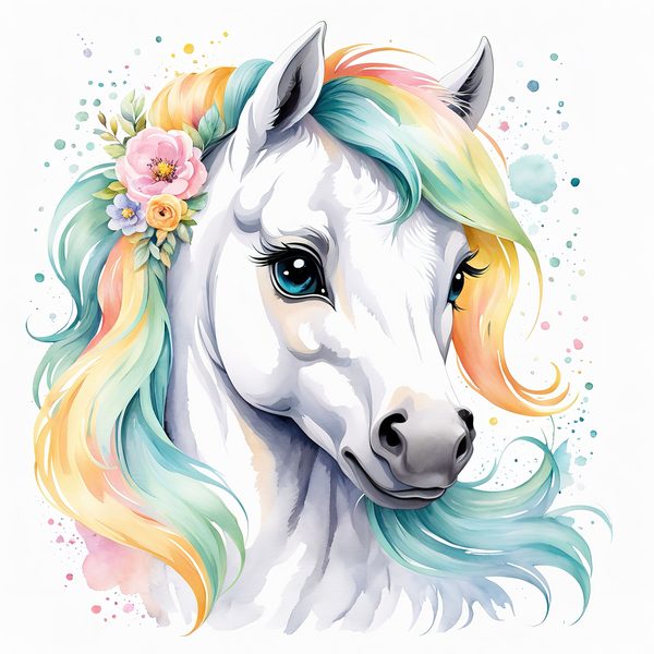 Rainbow Mane White Horse Clipart: Nursery Pony Art, Journaling PNGs, Commerical use — image 8
