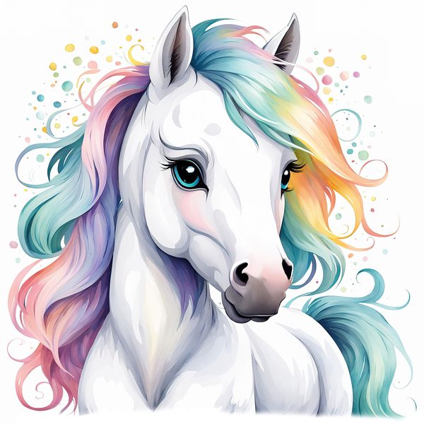 Rainbow Mane White Horse Clipart: Nursery Pony Art, Journaling PNGs, Commerical use — image 12