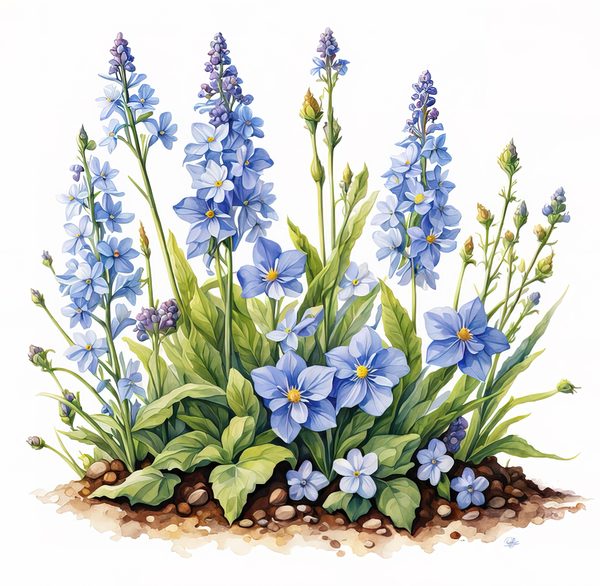 Blue Wildflower Clipart: Watercolor Chicory, Forget-Me-Nots (Digital Download) — image 1