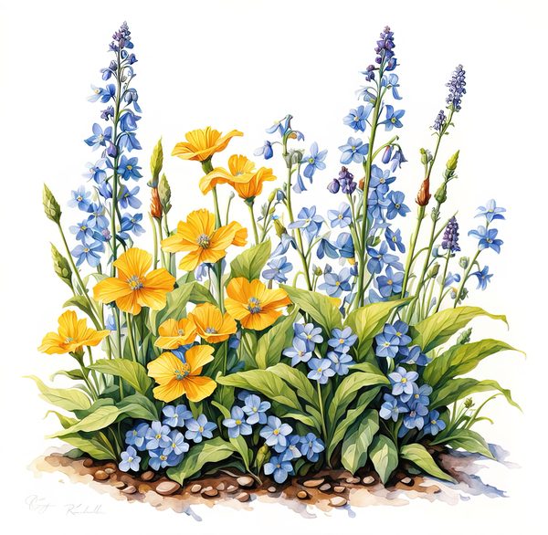 Blue Wildflower Clipart: Watercolor Chicory, Forget-Me-Nots (Digital Download) — image 4