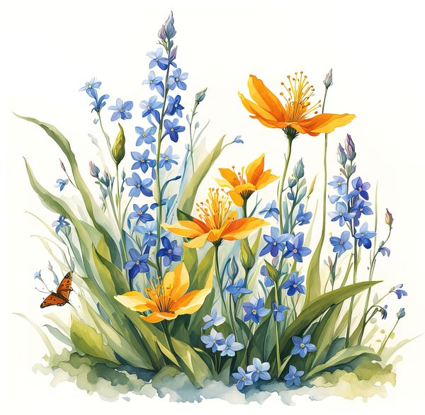 Blue Wildflower Clipart: Watercolor Chicory, Forget-Me-Nots (Digital Download) — image 7