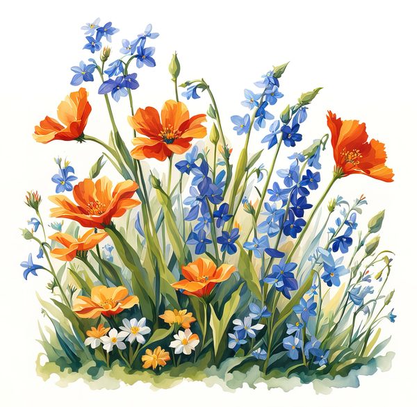 Blue Wildflower Clipart: Watercolor Chicory, Forget-Me-Nots (Digital Download) — image 8