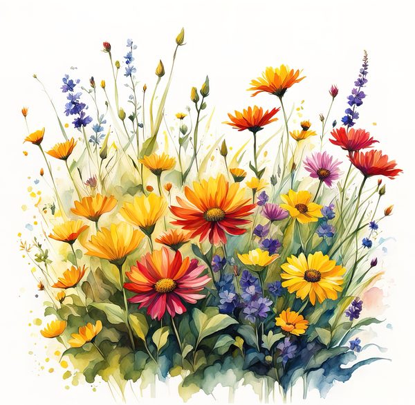 Wildflower Buttercup Clipart: Yellow Cosmos & Daisies, Watercolor Flowerbed (Digital Download) — image 2