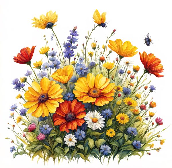 Wildflower Buttercup Clipart: Yellow Cosmos & Daisies, Watercolor Flowerbed (Digital Download) — image 8