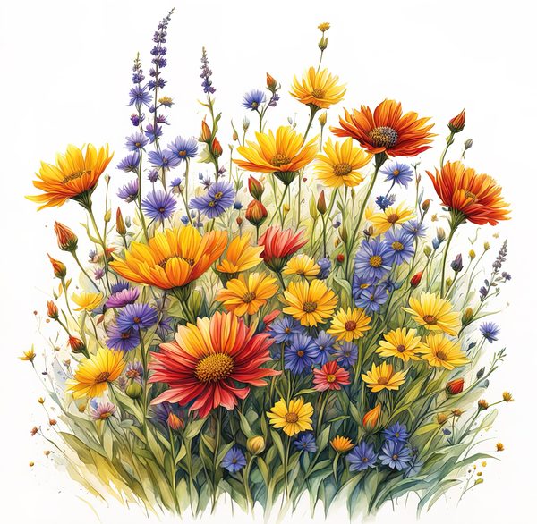 Wildflower Buttercup Clipart: Yellow Cosmos & Daisies, Watercolor Flowerbed (Digital Download) — image 10