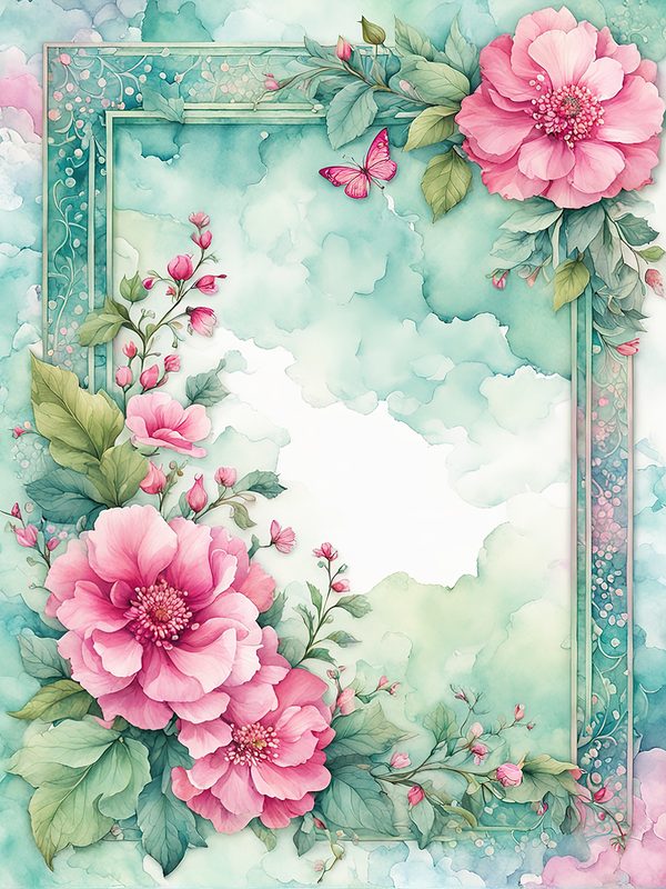 Pink Floral Watercolor Backgrounds: Scrapbook Art, Commercial Use (10 JPGs) — image 10