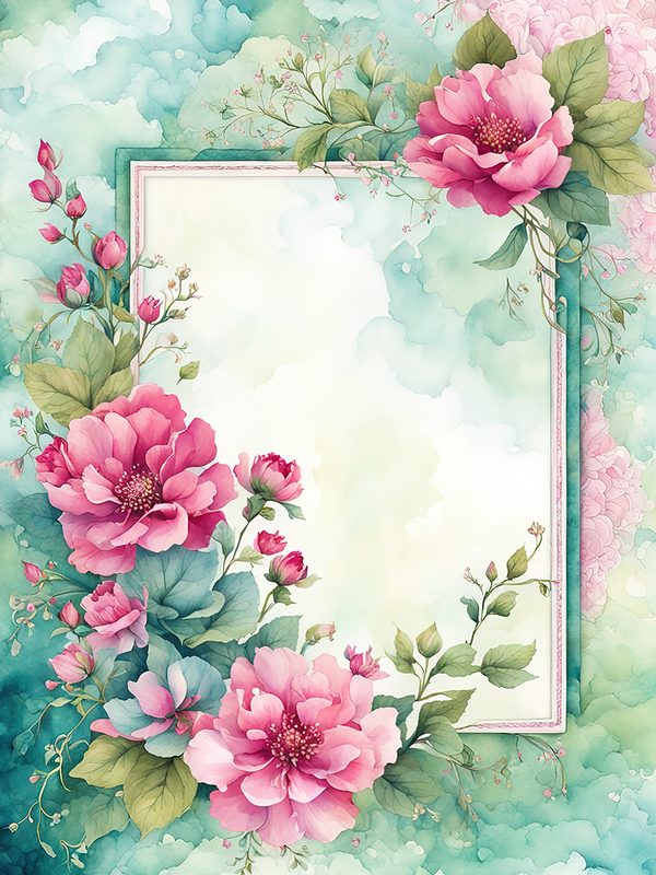 Pink Floral Watercolor Backgrounds: Scrapbook Art, Commercial Use (10 JPGs) — image 12