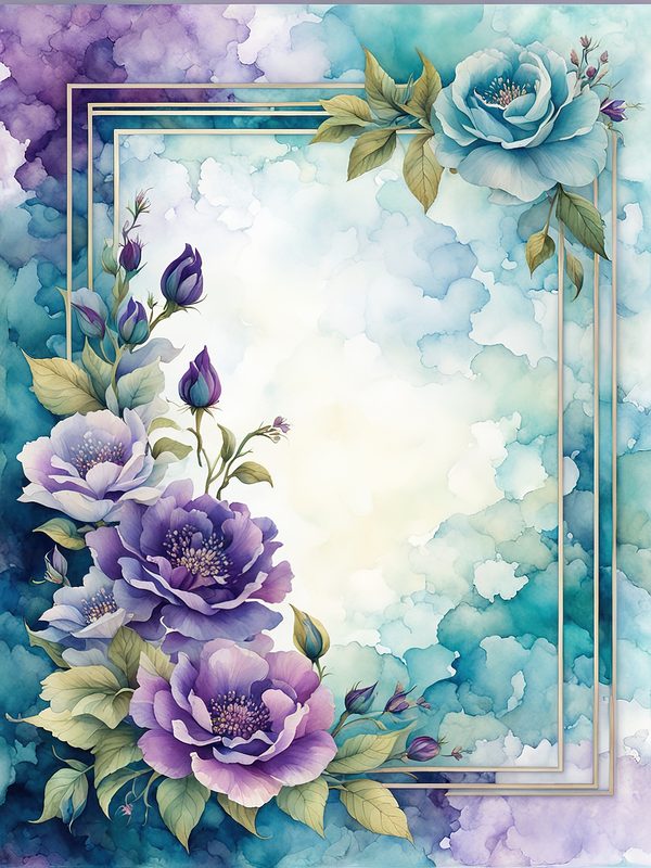 Watercolor Violet Floral Frame Paper Pack: Teal Accents (10 JPGs) — image 2