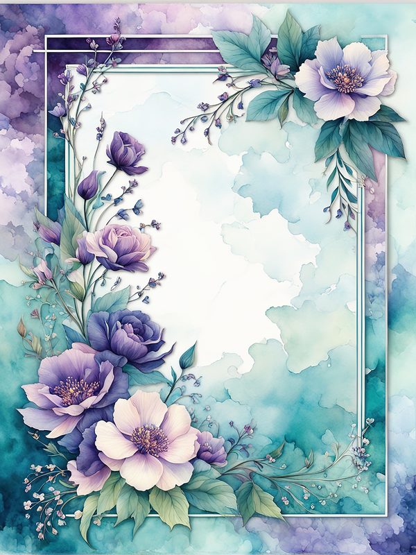 Watercolor Violet Floral Frame Paper Pack: Teal Accents (10 JPGs) — image 3