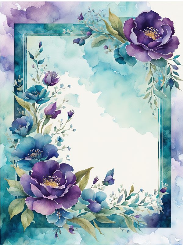 Watercolor Violet Floral Frame Paper Pack: Teal Accents (10 JPGs) — image 4