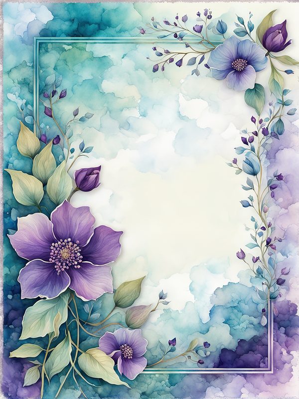 Watercolor Violet Floral Frame Paper Pack: Teal Accents (10 JPGs) — image 5