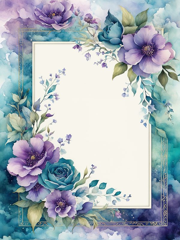 Watercolor Violet Floral Frame Paper Pack: Teal Accents (10 JPGs) — image 6