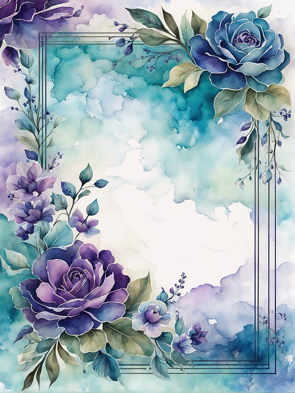 Watercolor Violet Floral Frame Paper Pack: Teal Accents (10 JPGs) — image 7