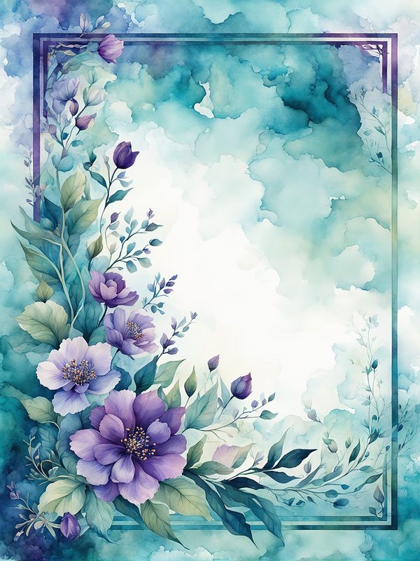 Watercolor Violet Floral Frame Paper Pack: Teal Accents (10 JPGs) — image 8