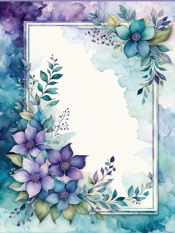 Watercolor Violet Floral Frame Paper Pack: Teal Accents (10 JPGs) — image 9
