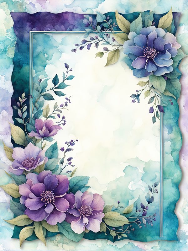 Watercolor Violet Floral Frame Paper Pack: Teal Accents (10 JPGs) — image 10