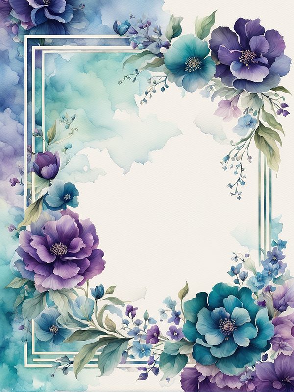 Watercolor Violet Floral Frame Paper Pack: Teal Accents (10 JPGs) — image 11