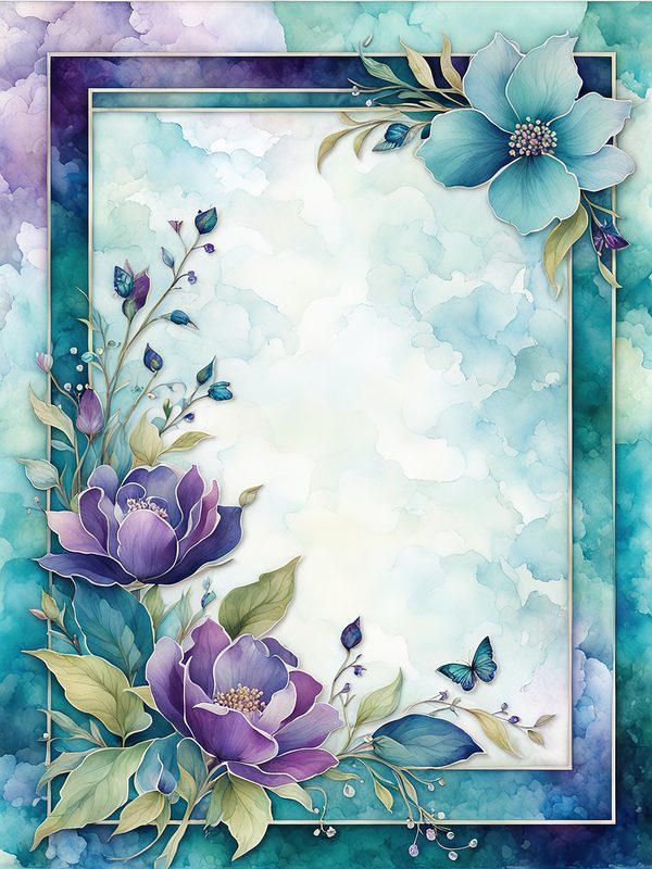 Watercolor Violet Floral Frame Paper Pack: Teal Accents (10 JPGs) — image 12