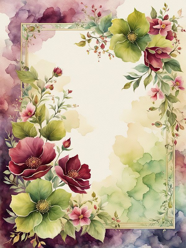 Burgundy Floral Frame Digital Paper: Sage Background (10 JPGs) (Digital Download) — image 1
