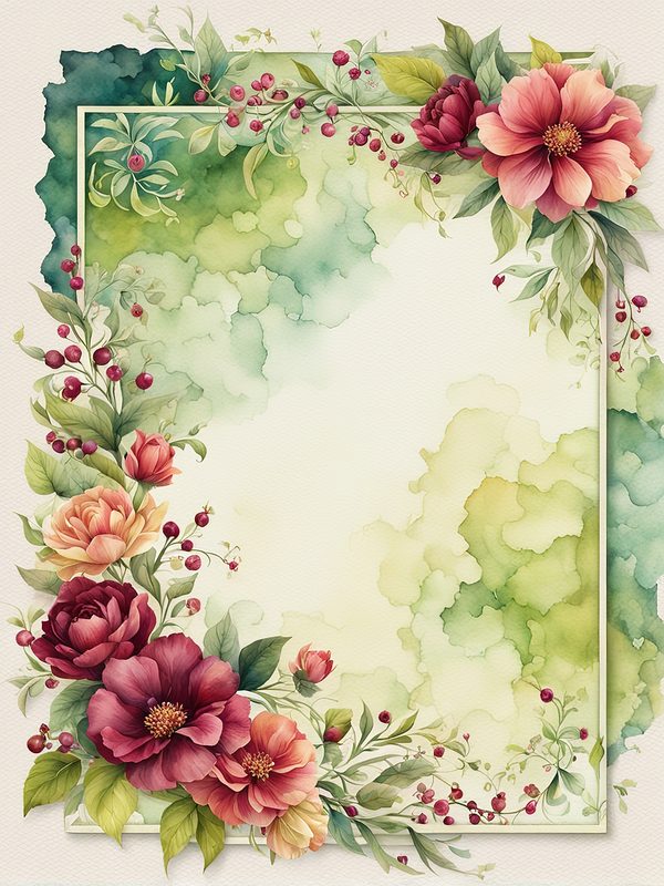 Burgundy Floral Frame Digital Paper: Sage Background (10 JPGs) (Digital Download) — image 2