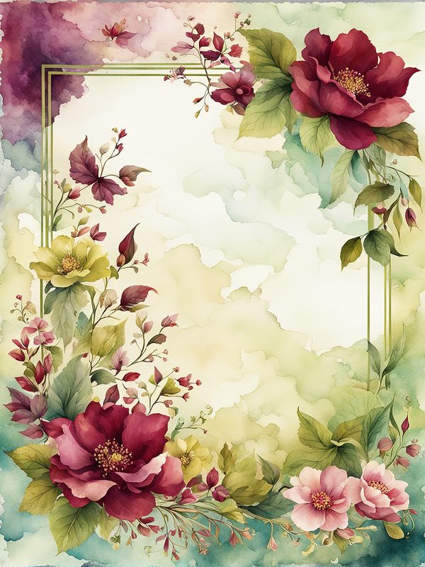 Burgundy Floral Frame Digital Paper: Sage Background (10 JPGs) (Digital Download) — image 3