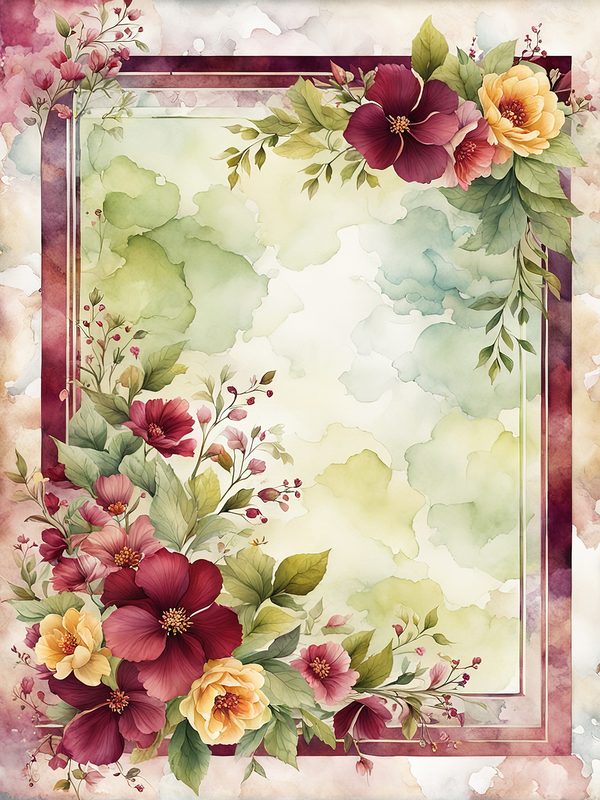 Burgundy Floral Frame Digital Paper: Sage Background (10 JPGs) (Digital Download) — image 4