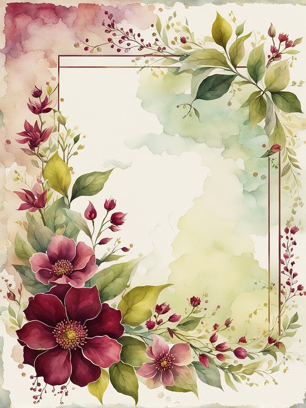 Burgundy Floral Frame Digital Paper: Sage Background (10 JPGs) (Digital Download) — image 5