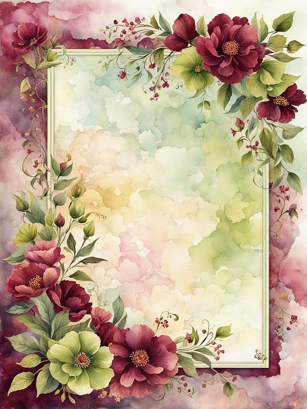 Burgundy Floral Frame Digital Paper: Sage Background (10 JPGs) (Digital Download) — image 6