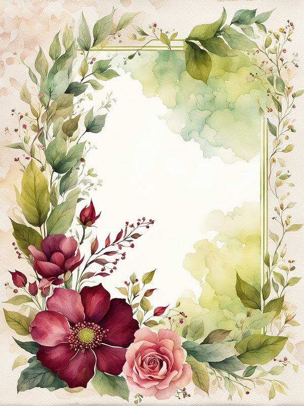 Burgundy Floral Frame Digital Paper: Sage Background (10 JPGs) (Digital Download) — image 7