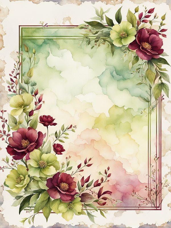 Burgundy Floral Frame Digital Paper: Sage Background (10 JPGs) (Digital Download) — image 8