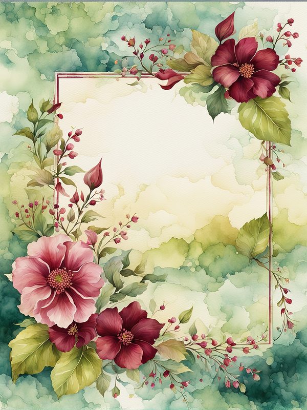 Burgundy Floral Frame Digital Paper: Sage Background (10 JPGs) (Digital Download) — image 9