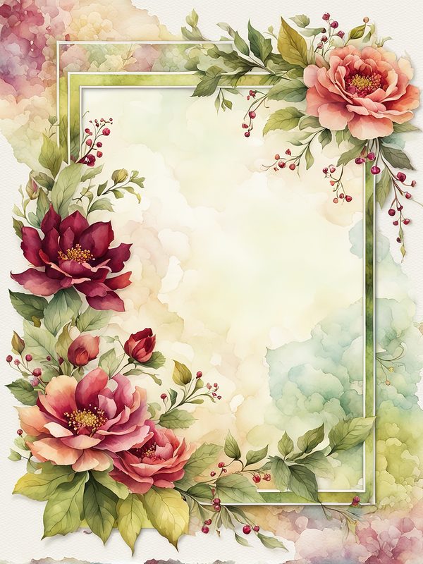 Burgundy Floral Frame Digital Paper: Sage Background (10 JPGs) (Digital Download) — image 10
