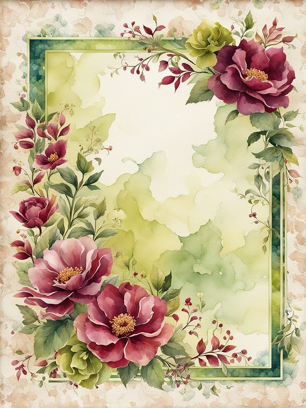 Burgundy Floral Frame Digital Paper: Sage Background (10 JPGs) (Digital Download) — image 11