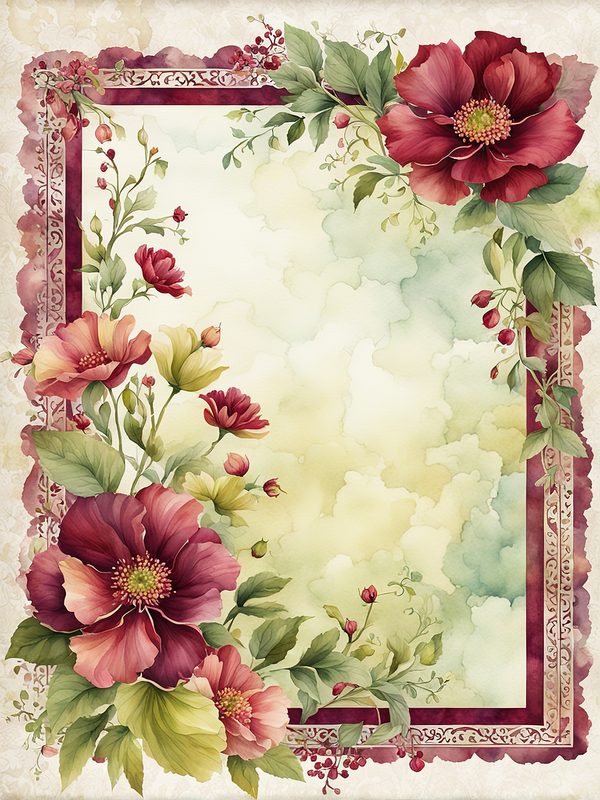 Burgundy Floral Frame Digital Paper: Sage Background (10 JPGs) (Digital Download) — image 12