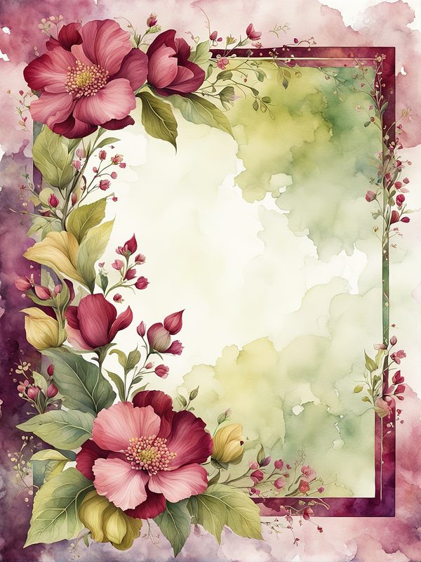 Burgundy Floral Frame Digital Paper: Sage Background (10 JPGs) (Digital Download) — image 13