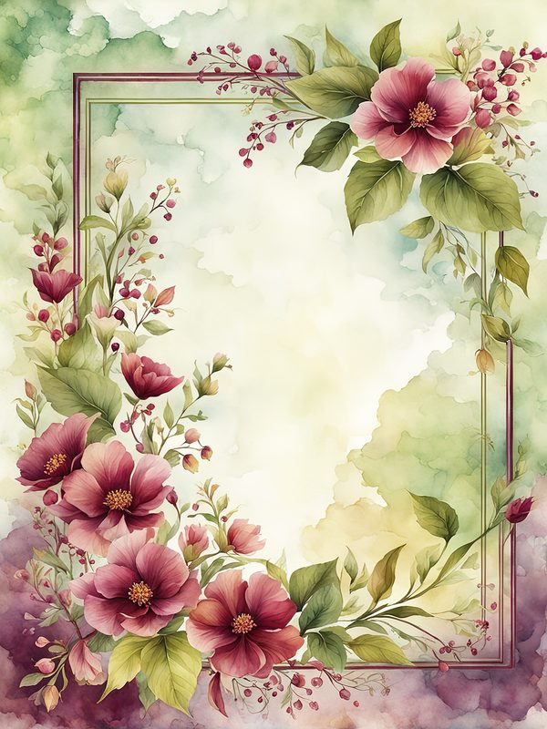 Burgundy Floral Frame Digital Paper: Sage Background (10 JPGs) (Digital Download) — image 14