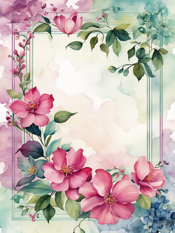 Watercolor Pink Flower Frame: Botanical Digital Paper Pack (10 JPGs) — image 1