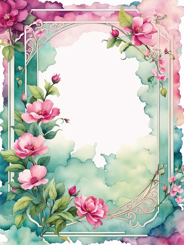 Watercolor Pink Flower Frame: Botanical Digital Paper Pack (10 JPGs) — image 2