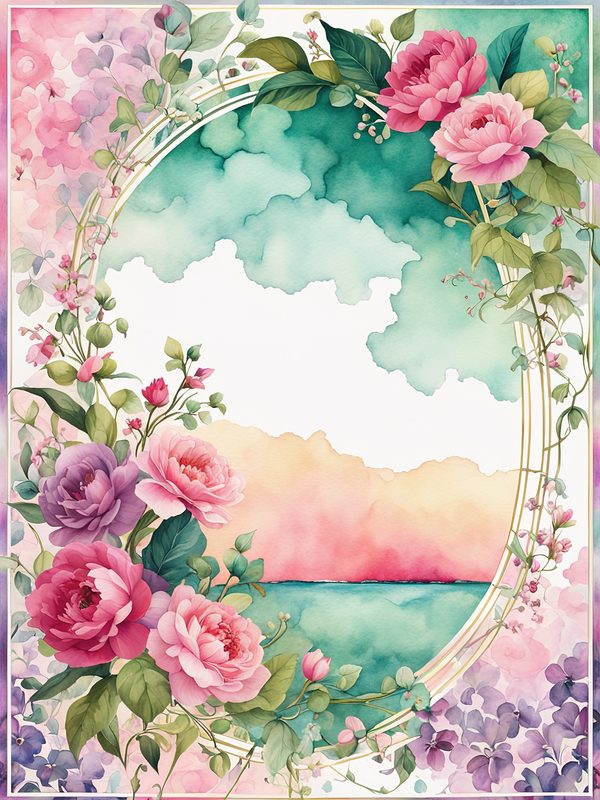 Watercolor Pink Flower Frame: Botanical Digital Paper Pack (10 JPGs) — image 3