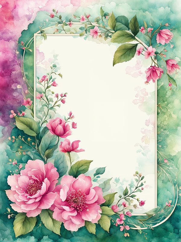 Watercolor Pink Flower Frame: Botanical Digital Paper Pack (10 JPGs) — image 4