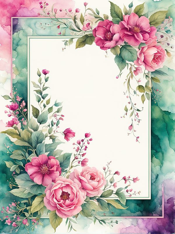 Watercolor Pink Flower Frame: Botanical Digital Paper Pack (10 JPGs) — image 5