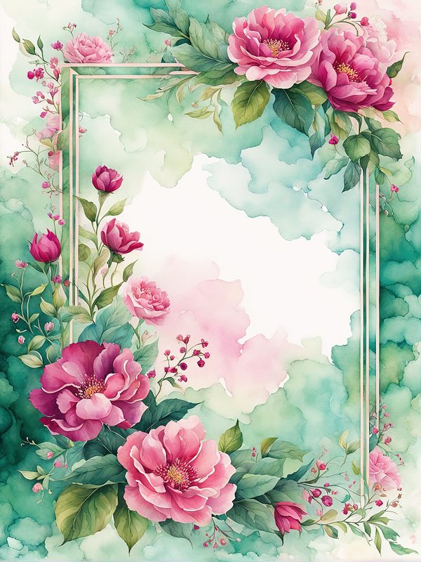 Watercolor Pink Flower Frame: Botanical Digital Paper Pack (10 JPGs) — image 6