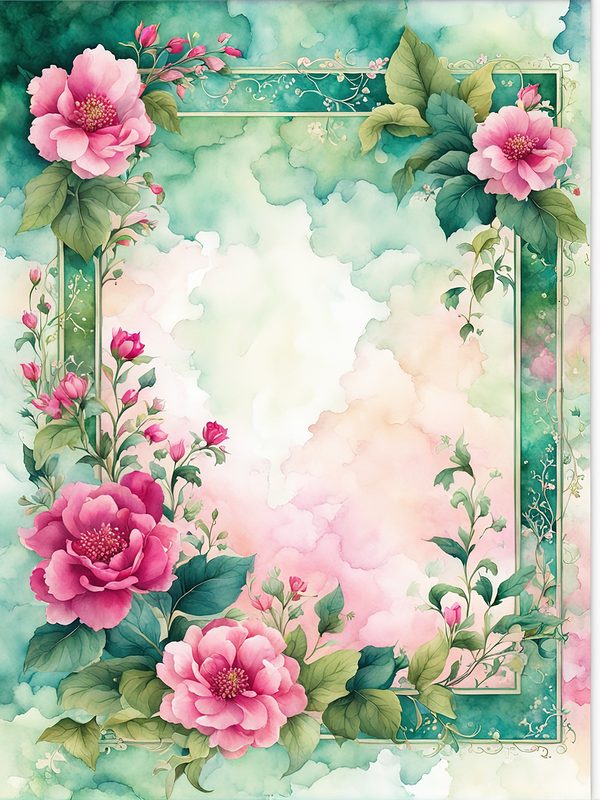 Watercolor Pink Flower Frame: Botanical Digital Paper Pack (10 JPGs) — image 9