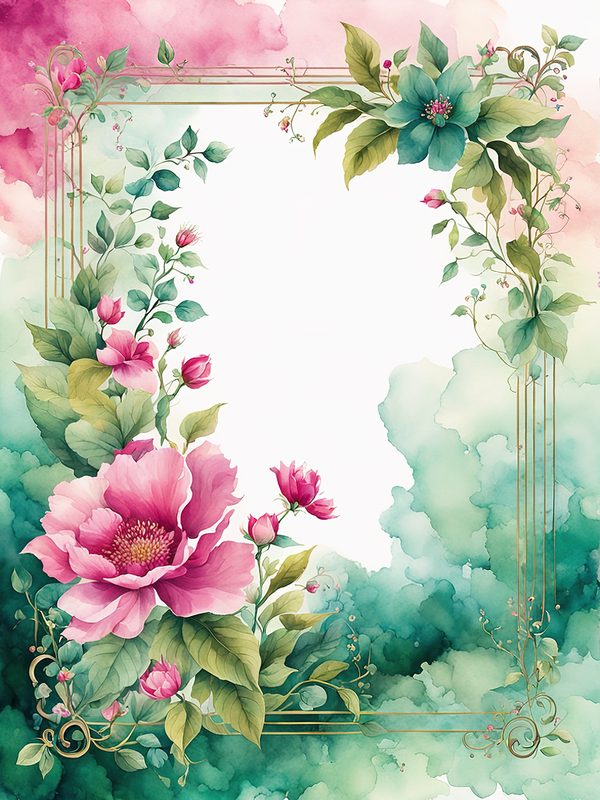 Watercolor Pink Flower Frame: Botanical Digital Paper Pack (10 JPGs) — image 10