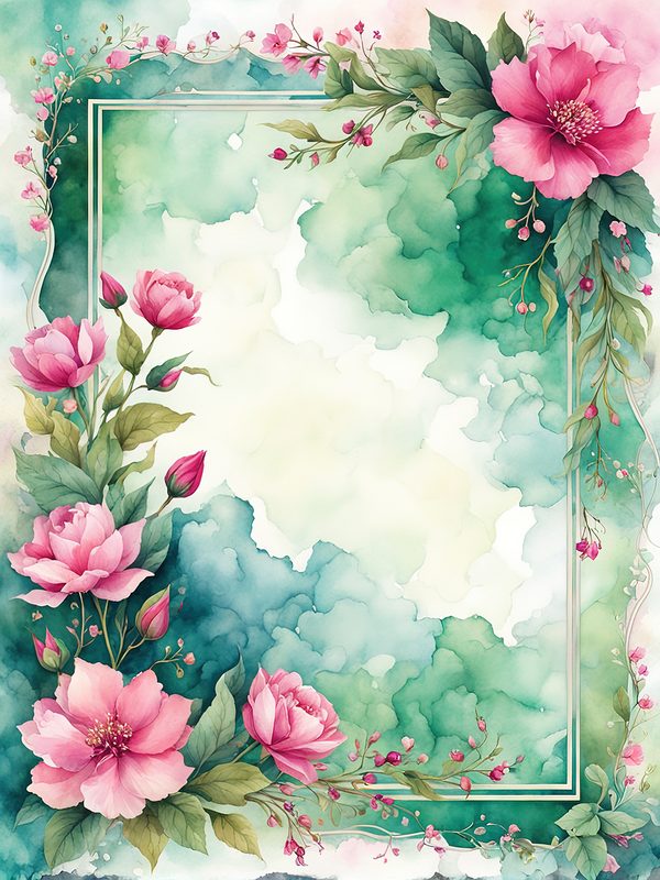 Watercolor Pink Flower Frame: Botanical Digital Paper Pack (10 JPGs) — image 11