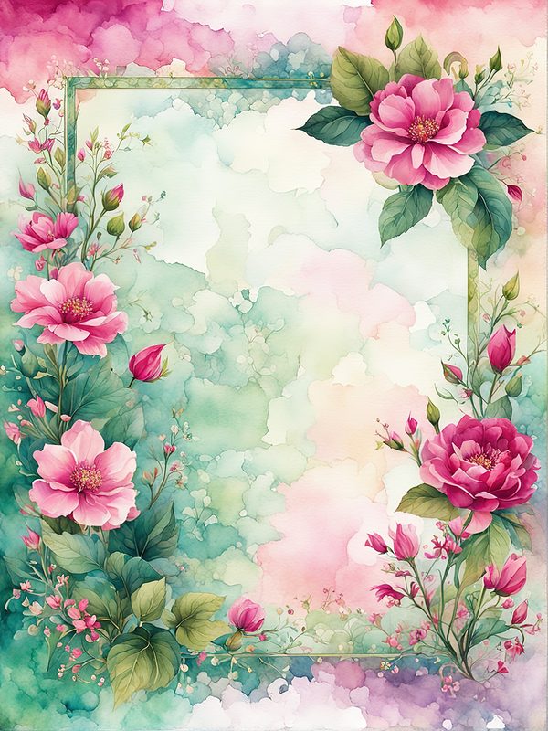 Watercolor Pink Flower Frame: Botanical Digital Paper Pack (10 JPGs) — image 12