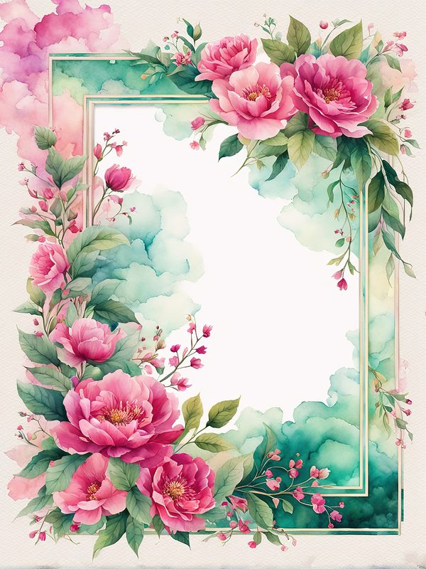 Watercolor Pink Flower Frame: Botanical Digital Paper Pack (10 JPGs) — image 13