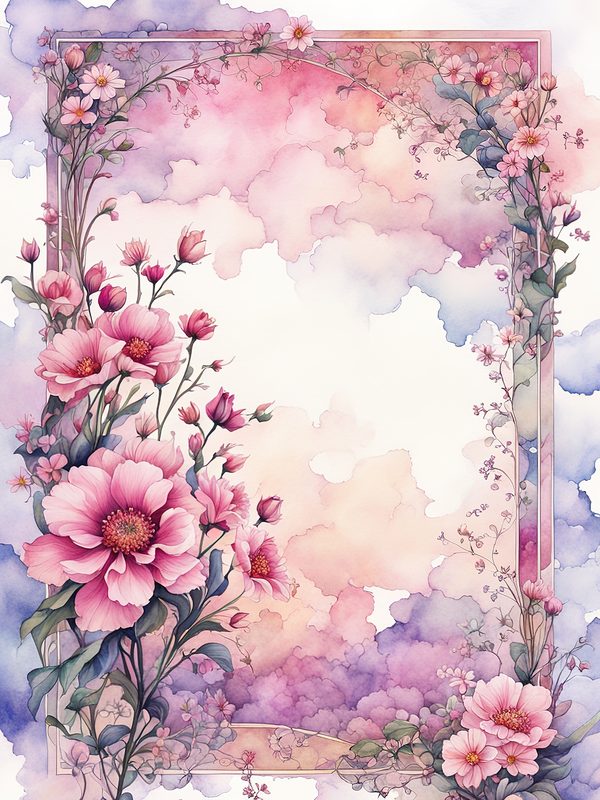 Watercolor Floral Frame Digital Paper: Pink & Mauve Botanical Borders (10 JPGs) — image 1