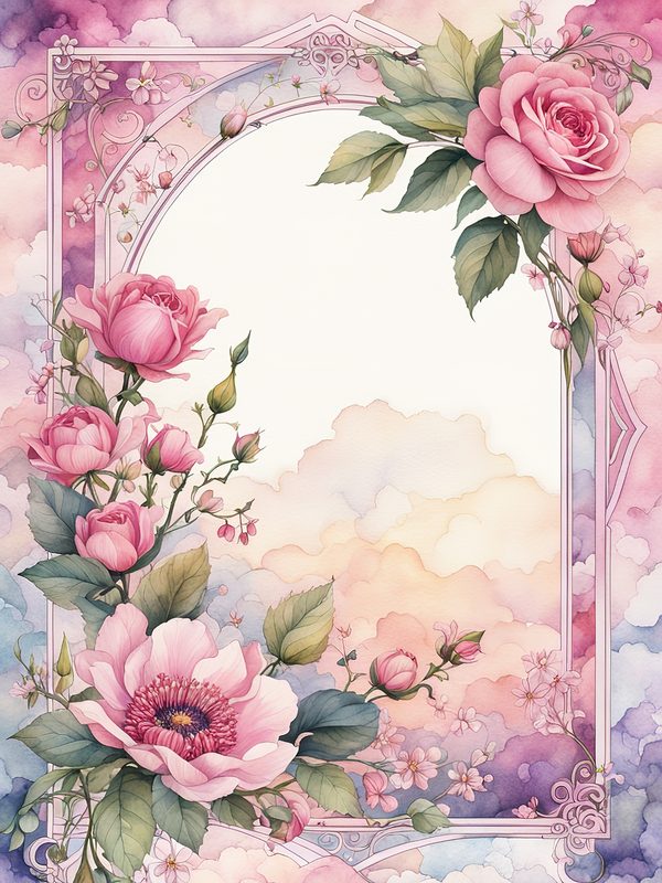 Watercolor Floral Frame Digital Paper: Pink & Mauve Botanical Borders (10 JPGs) — image 2